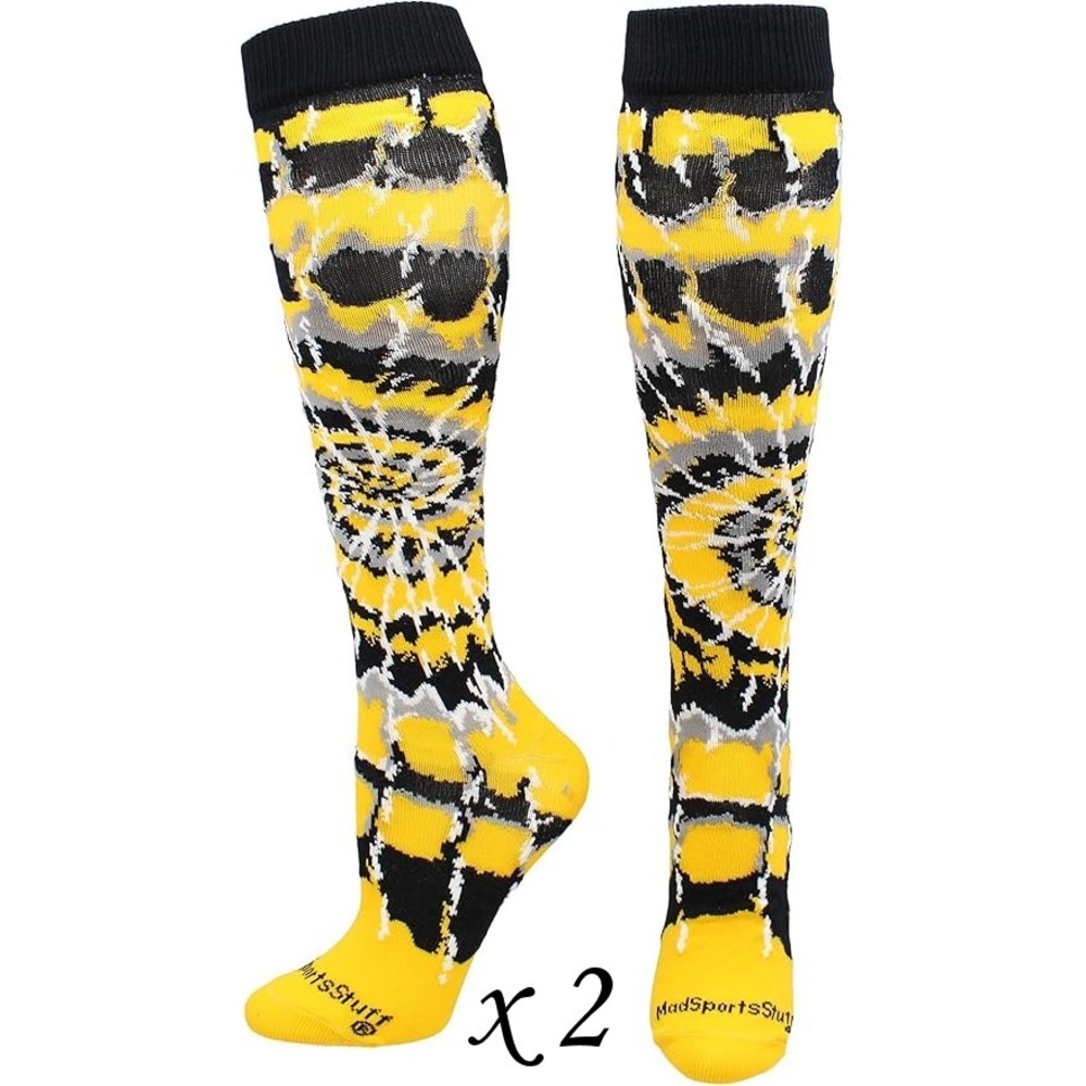 2 Pairs MadSportsStuff Over the Calf Softball Socks - Tie Dye Gold - Medium